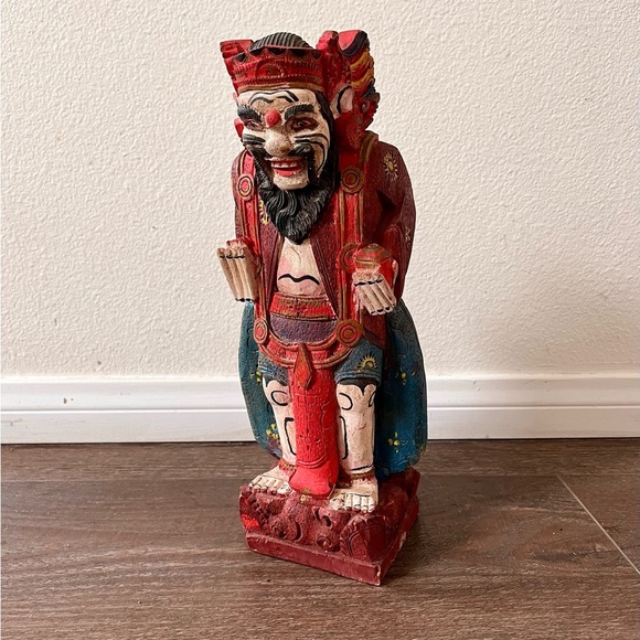 Handcrafted Red and Blue Wooden Figurine - Picture 1 of 14